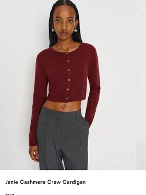 Reformation Burgundy Janie Cashmere Crew Cardigan